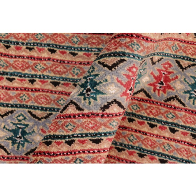 Textile 1980s Rustic Bokhara Green/Pink Hand Knotted Wool Rug For Sale - Image 7 of 9