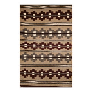 Vintage Native American Indian Navajo Rug, Geometric Banded Pattern, Wool & Cotton, 2x3 For Sale