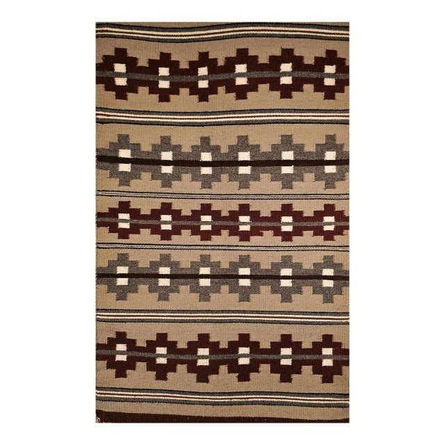 Vintage Native American Indian Navajo Rug, Geometric Banded Pattern, Wool & Cotton, 2x3 For Sale