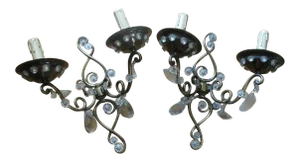 C. 1925 French Art Deco Attrib. Maison Bagues Paris Crystal/ Scrolled Iron Wall Sconces - a Pair