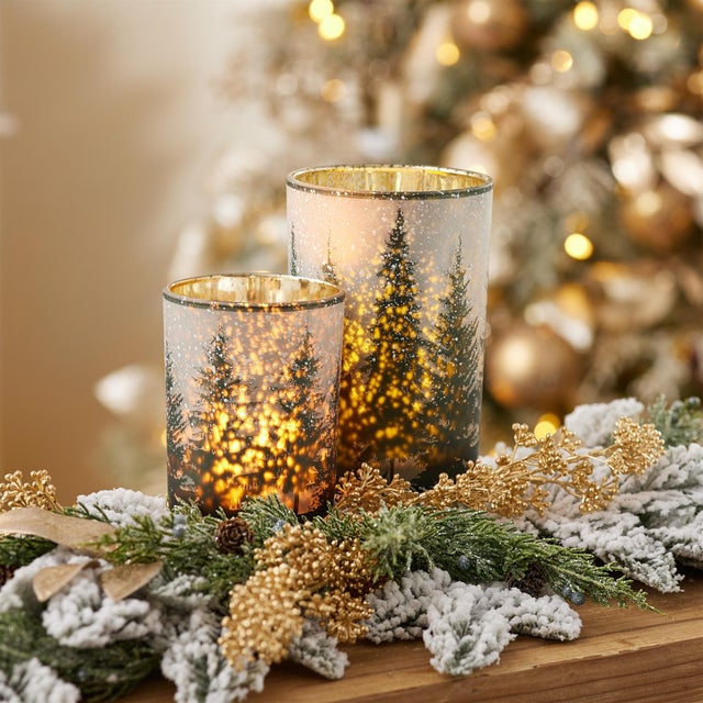 Farmhouse Frosted Pine Mercury Glass Candle Holder (Set of 2) For Sale - Image 3 of 6