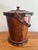 Arts & Crafts heavy wooden ice bucket with embossed leather handle. Unsigned by maker. Please see condition details noted....