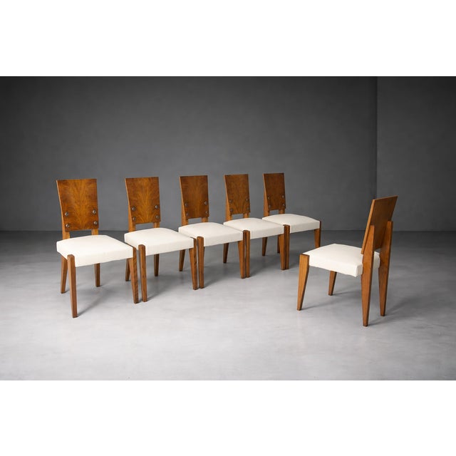 French Chairs with White Leather Seats from Andre Sornay, 1940s, Set of 6 For Sale - Image 14 of 14