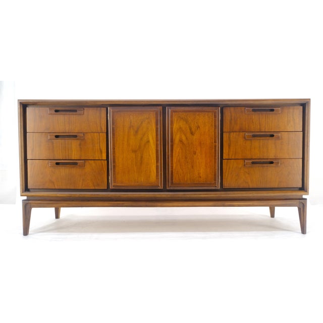 Wood American Walnut Danish Mid Century Modern 6 Drawer Two Doors Compartment Dresser For Sale - Image 7 of 14