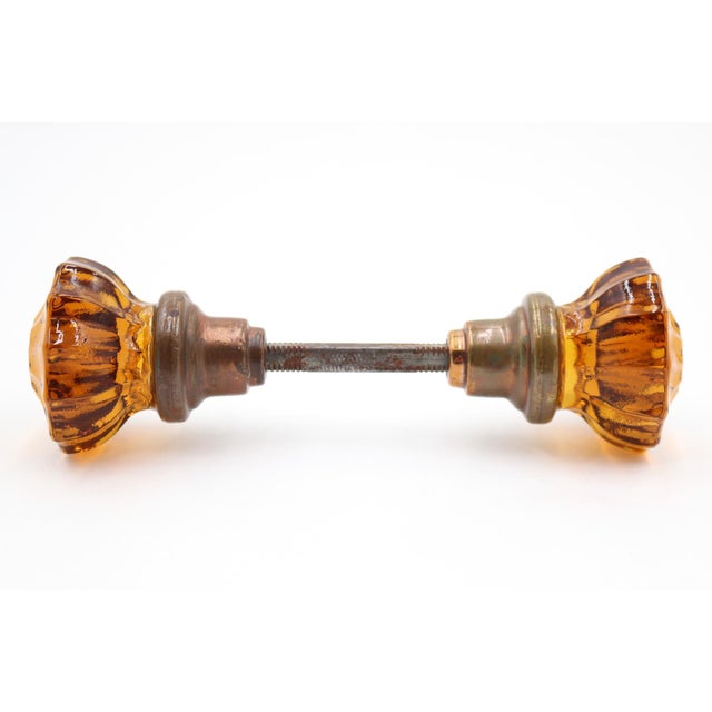 Traditional Pair of Vintage Fluted Amber Glass Door Knobs For Sale - Image 3 of 5