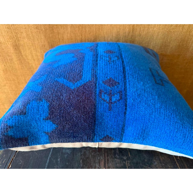 Electric Blue Vintage Turkish Rug Pillow 18x18 For Sale - Image 9 of 13