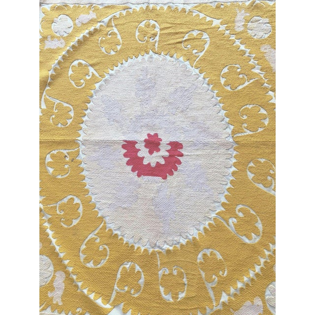 Suzani Tribal Textile - Neutral Tan Tashkent Embroidery, 4'8'' X 5'1'' For Sale In New York - Image 6 of 8