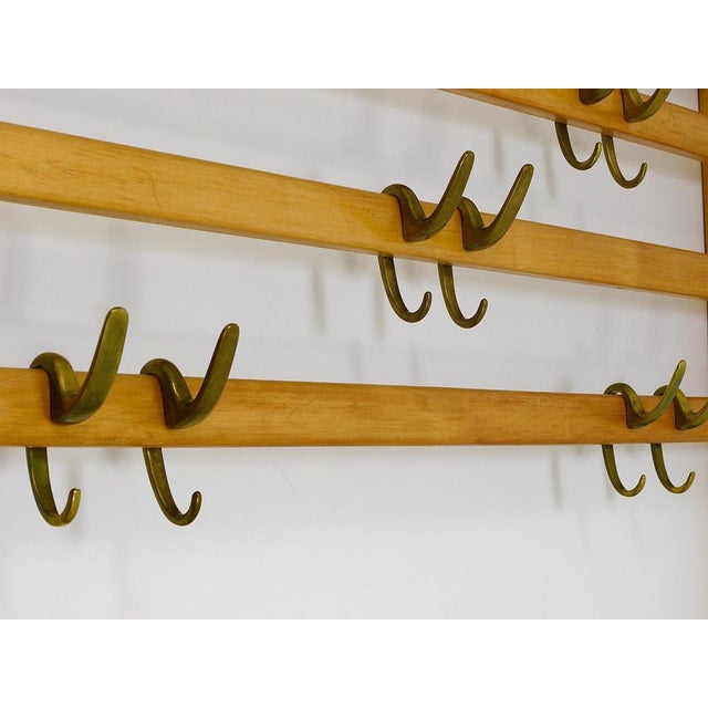 Large Mid-Century Coat Rack in Beech with 8 Brass Hooks attributed to Carl Auböck, 1950s For Sale - Image 16 of 18