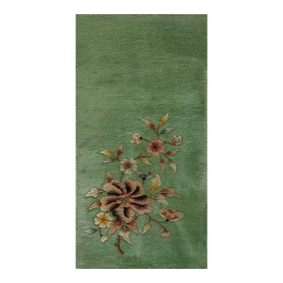 Spectacular Green Color With Splendid Small Floral Design Chinese Art Deco Rug For Sale