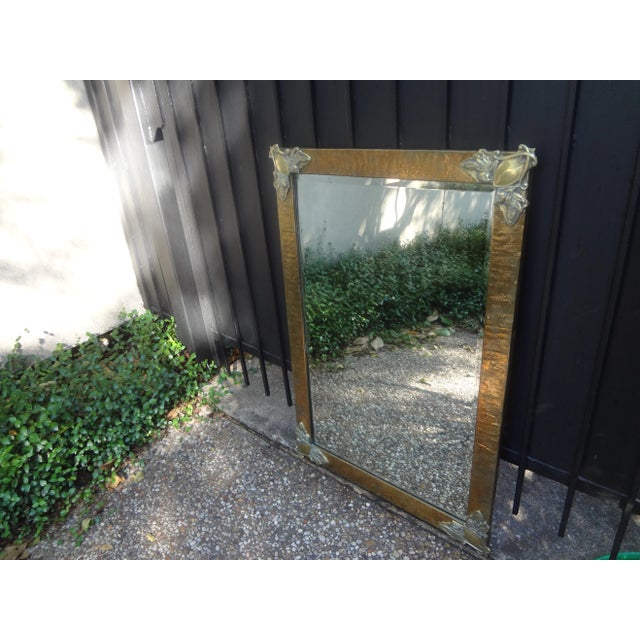1910s Period French Art Nouveau Brass Beveled Mirror For Sale - Image 5 of 9