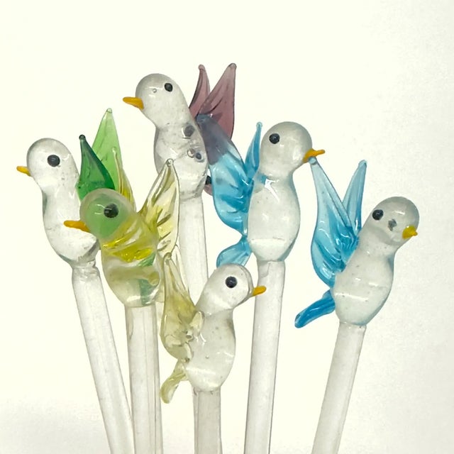 Hand Blown Glass Multiple Colored Hummingbird Swizzle Sticks - Set of 6 ...