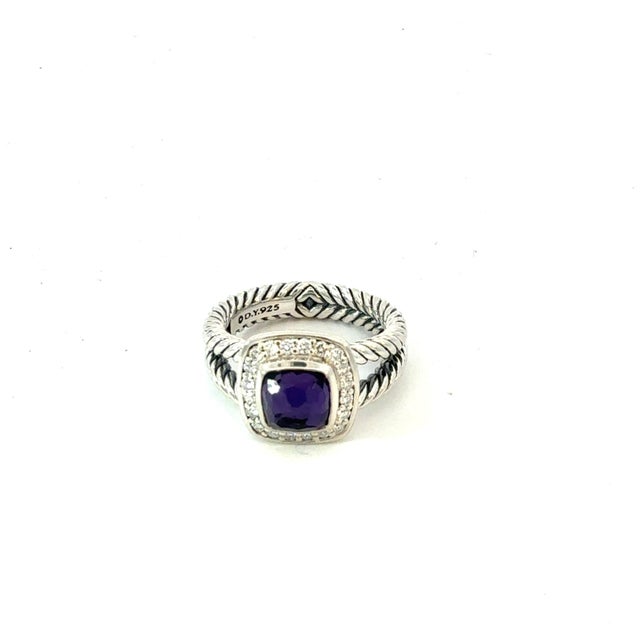 1990s 1990s David Yurman Amethyst Black Orquid Diamond Ring Size 7.5 Silver Estate For Sale - Image 5 of 7