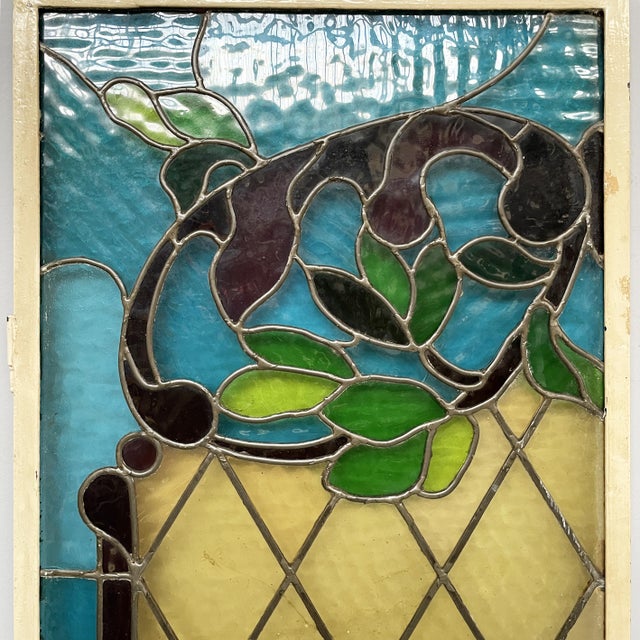 Early 20th Century Tall Stained-Glass Windows with Roses, 1910s, Set of 2 For Sale - Image 5 of 18