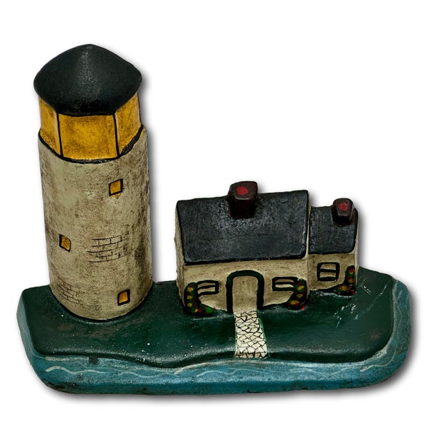 1920s Excellent Antique American Cast Iron New England Cape Cod Lighthouse & Salt Box Cottage Doorstop Circa 1920s For Sale - Image 5 of 18