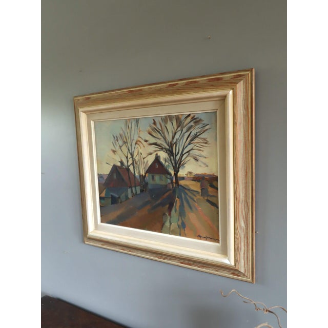 Mid 20th Century Mid-Century Modern 'The Quiet Road Home' Original Swedish Landscape Street Scene Oil Painting, Framed For Sale - Image 5 of 11