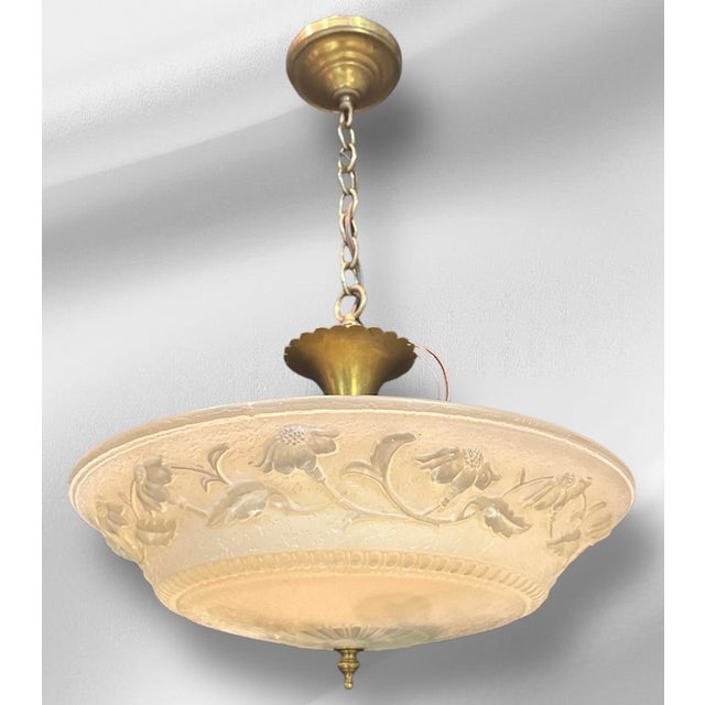 1930s Art Nouveaou Chandeliers With Cream Floral Shades - Set of Two For Sale - Image 10 of 15