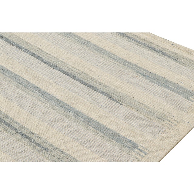 Rug & Kilim's Oversized Scandinavian Style Rug in White and Blue Stripes For Sale In New York - Image 6 of 7