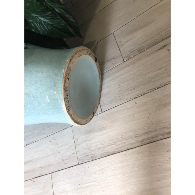 Vintage Extra Large Chinese Celadon Crackle-Glazed Altar Vase With Flaring Neck and Matching Ginger Jar- 2 Pieces For Sale - Image 9 of 12