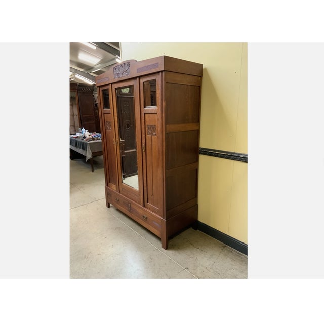 Antique Art Nouveau Wardrobe in Oak, 1910 For Sale - Image 9 of 13