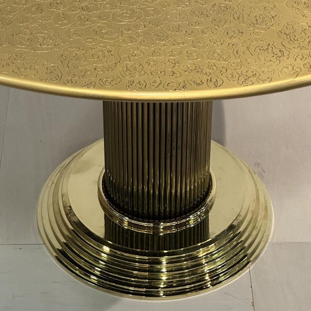 Round Center of Dining Table on Brass with Relief Top, 1970s For Sale - Image 10 of 18