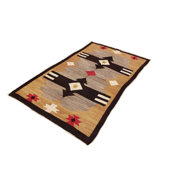 Antique Navajo Carpet, Handmade Rug, Brown, Blue, Beige, Taupe Soft Red Color For Sale - Image 10 of 18