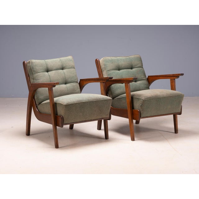 1950s Vintage Lounge Chairs with Wooden Frames and Green Upholstery, 1950s, Set of 2 For Sale - Image 5 of 9