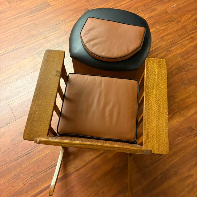 Vintage Oak & Cane Mission Style Rocking Chair With New Leather Cushions For Sale - Image 15 of 18