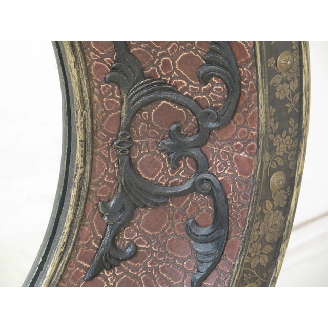 Traditional Round Decorative Textured Leather Mirror For Sale - Image 3 of 7