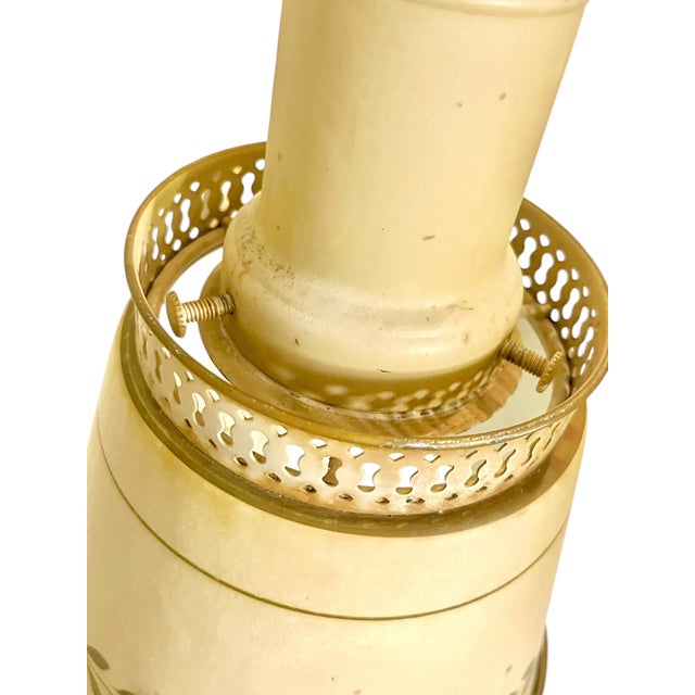 Vintage Cream Tole Double-Arm Table Lamp With Pierced Shades – Hollywood Regency Style For Sale - Image 11 of 18