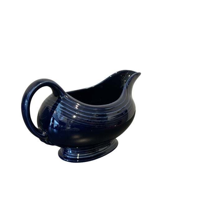 Ceramic Vintage Cobalt Blue Fiestaware Gravy Boat – Homer Laughlin Fiesta Open Sauce Boat, Art Deco Concentric Ring Design For Sale - Image 7 of 9