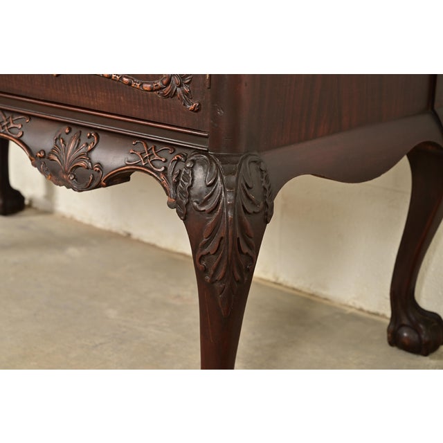 Romweber Antique Chippendale Carved Flame Mahogany Buffet Server or Bar Cabinet, Circa 1920s For Sale - Image 9 of 13