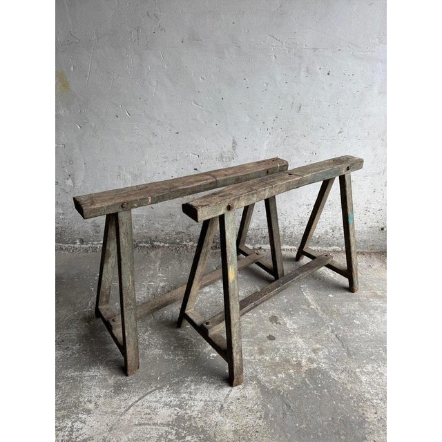 Industrial Wooden Trestles, 1940s, Set of 2 For Sale - Image 8 of 8