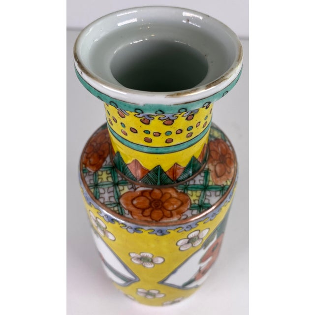 Chinese Famille Jaune Porcelain Vase With Figural Panels, Qianlong Mark, 20th C. For Sale - Image 4 of 12