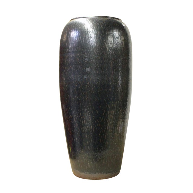 Ceramic Metallic Black Glaze Tall Slim Vase Jar cs2615 Chairish