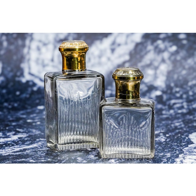 1910s Gilded Age Antique Vanity Dressing Set Leather Case French Sterling Silver Jar Scent Perfume Bottle Brushes Grooming For Sale - Image 5 of 18
