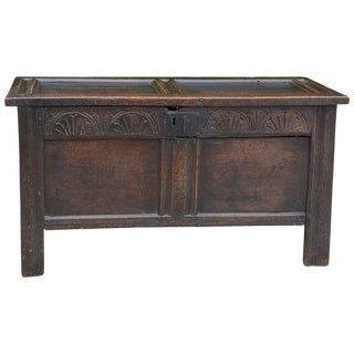 Antique English Carved Oak Two-Panel Blanket Chest For Sale