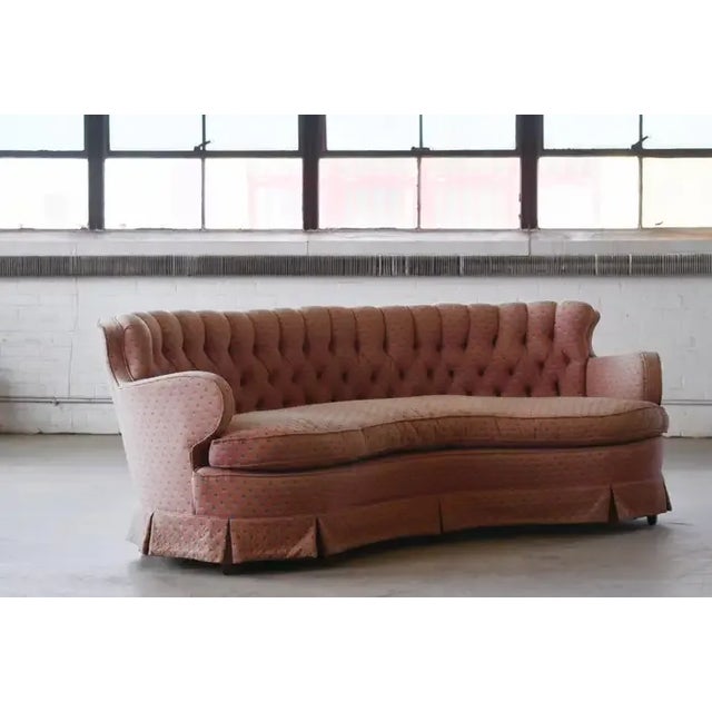American 1940's Tufted Curved Sofa For Sale - Image 4 of 10