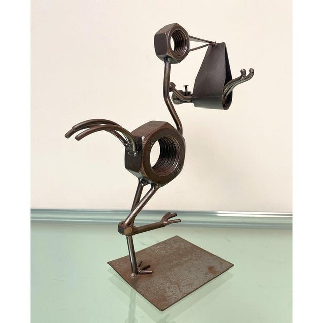 Gray Folk Art Steampunk Welded Metal Stork and Baby Figurine For Sale - Image 8 of 13