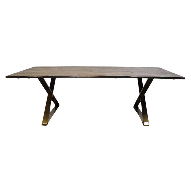 TOV FURNITURE Contemporary Farmhouse Hollywood Glam Style 94" Leah Dining Table w. Solid Ash Wood Top and Brushed Gold...