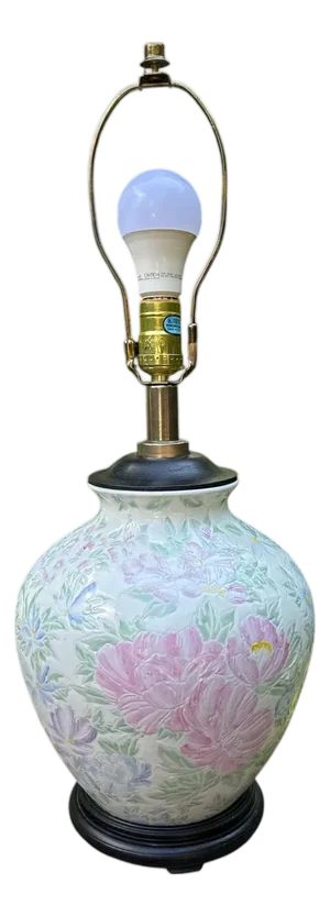 1970s Chinoiserie Table Lamp Ginger Jar Ceramic Floral Painted Famille Rose