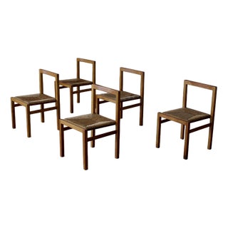 Oak and Rush Dining Chairs, Netherlands, 1970s, Set of 5 For Sale