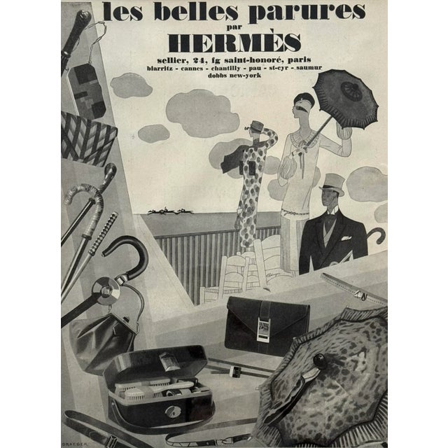 Hermès Set of 3 Vintage French Hermes Fashion Ads Advertisements For Sale - Image 4 of 5