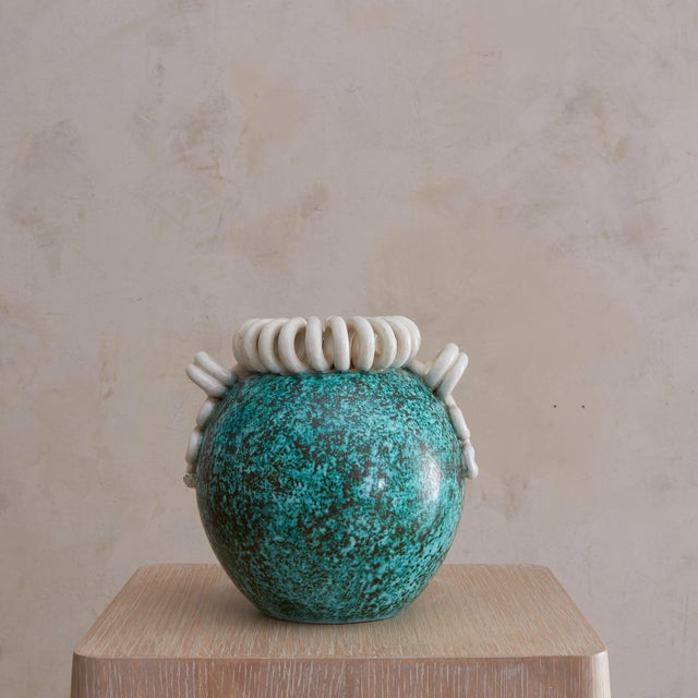 French Turquoise Ceramic Vase by Gustave Asch, 1940s For Sale - Image 14 of 18