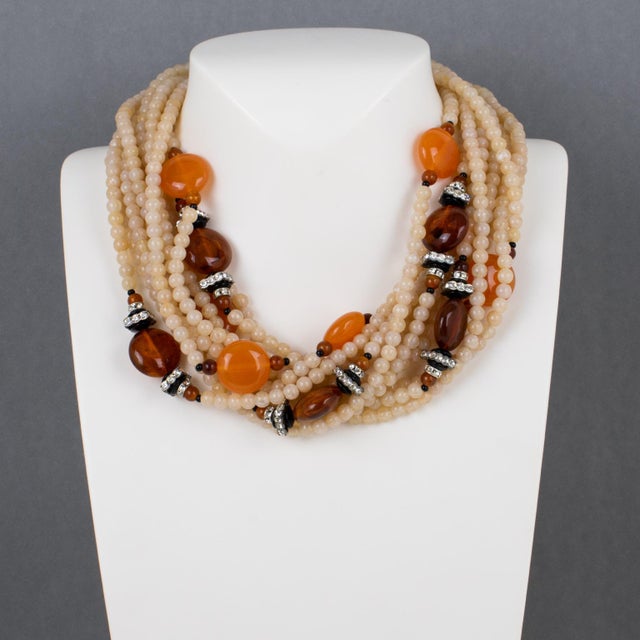 Angela Caputi created this elegant resin-beaded choker necklace in Italy. The piece features an oversized multi-strand...