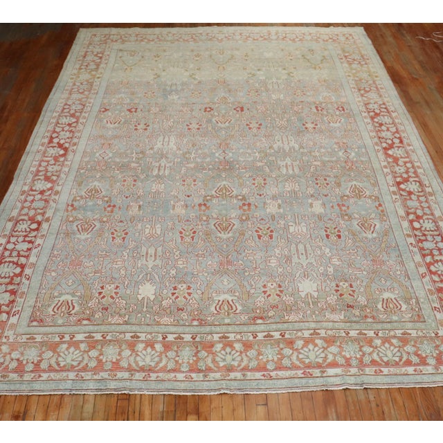 Early 20th Century Zabihi Collection Decorative Oversize Gray Blue Persian Bibikabad Rug - 10'7" x 17'1" For Sale In New York - Image 6 of 12