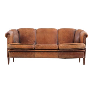 A Dutch Art Deco Style Leather Sofa, C. 1960. For Sale