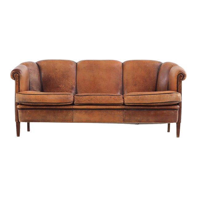 A Dutch Art Deco Style Leather Sofa, C. 1960. For Sale