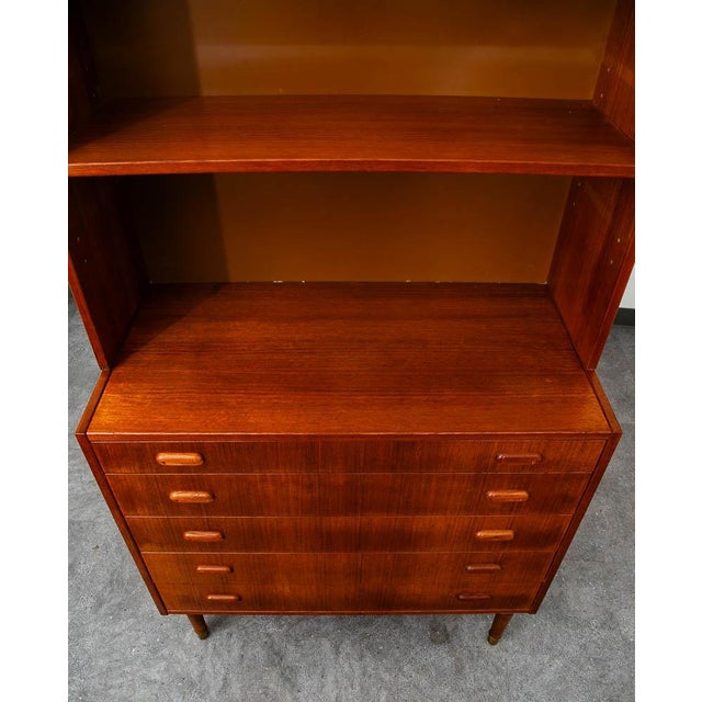 Mid Century Danish Modern Bookshelf Cabinet Teak Shelves 5 Drawers Shelves MCM For Sale - Image 11 of 12