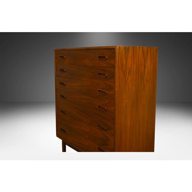 Founders Furniture Company Midcentury Walnut Jack Cartwright for Founders Highboy Tall Dresser Refinished, Attributed For Sale - Image 4 of 11