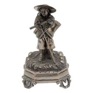 Silver Toothpick Holder with Figure of Shepherd with Flute and Staff For Sale